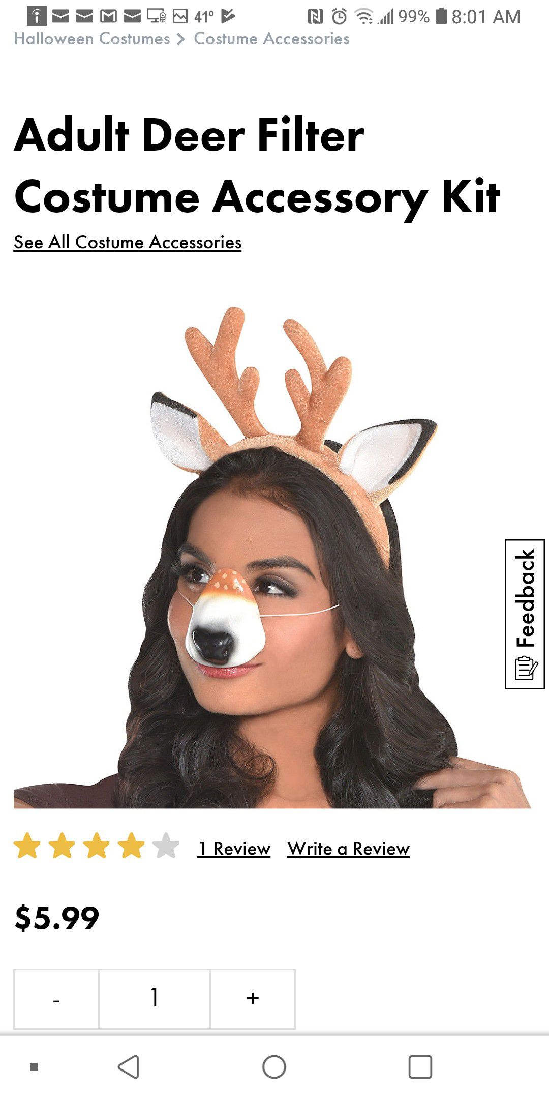 Costume Deer selfie kit with deer gloves adult