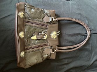 Brown Leather Purse with Silver Heart Hardware