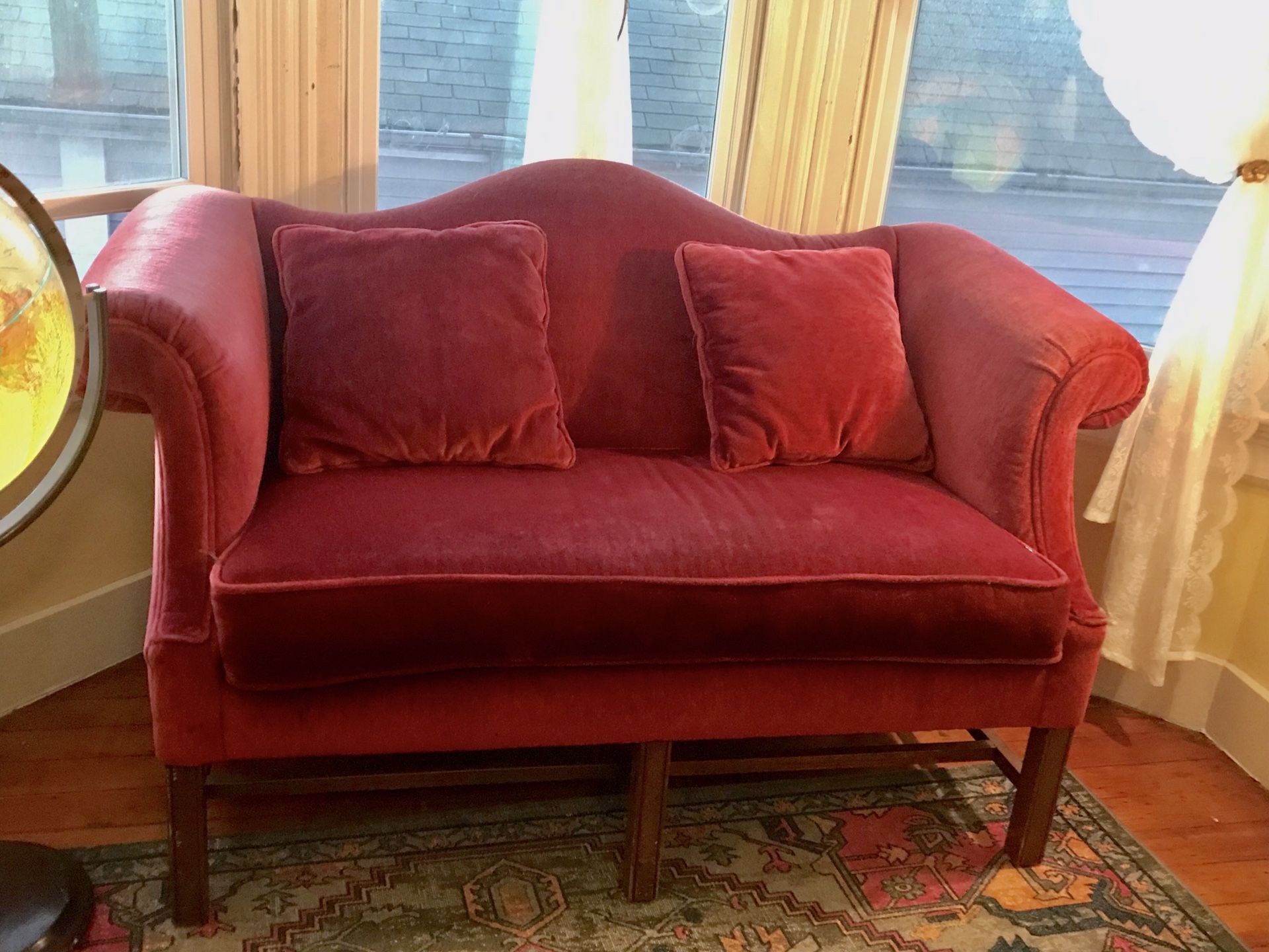 Beautiful Red Velvet loveseat sofa couch