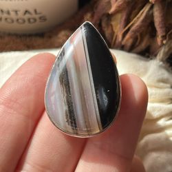 Size 7.5 925 Silver Overlay Banded Agate Ring 