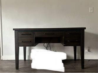 Brown electric power outlet Office Desk with large storage drawers size: 24L x 54W x 32H