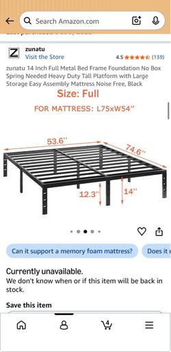 Zunatu 14-Inch Full Metal Platform Bed Frame