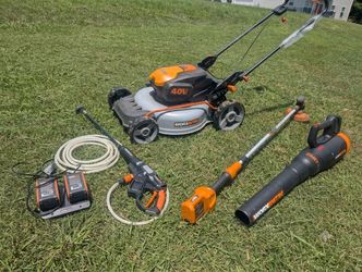 WORX 20V/40V Outdoor Power Tool Bundle - Mower, Blowers, Trimmer, Pressure Washer + Batteries