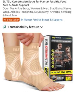 BLITZU Compression Socks for Plantar Fasciitis, Foot, Arch & Ankle Support Large/XLARGE 1 pair