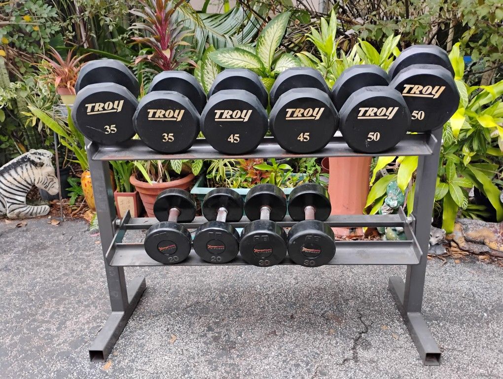 RUBBER DUMBBELLS (WITH OR WITHOUT RACK) PAIRS OF : 20s 30s 35s 45s 50s