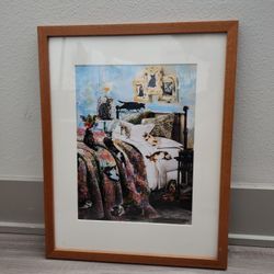 Pottery Barn Framed Cat Art Print – Whimsical Bedroom Scene – Wall Decor - 19x15 inches
