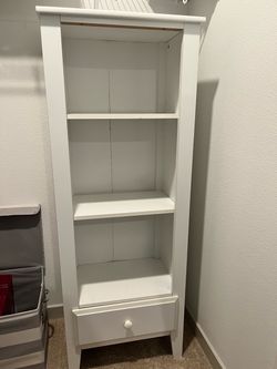 White Bookcase with Shelf and Bottom Drawer