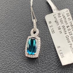 Indiocolite Tourmaline Cushion Cut 18 Inch 14k White Gold