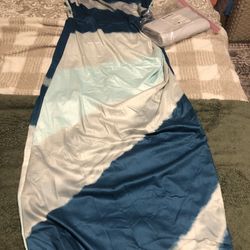 Blue And Silver Dress With Silver Clutch (please Read Description) 