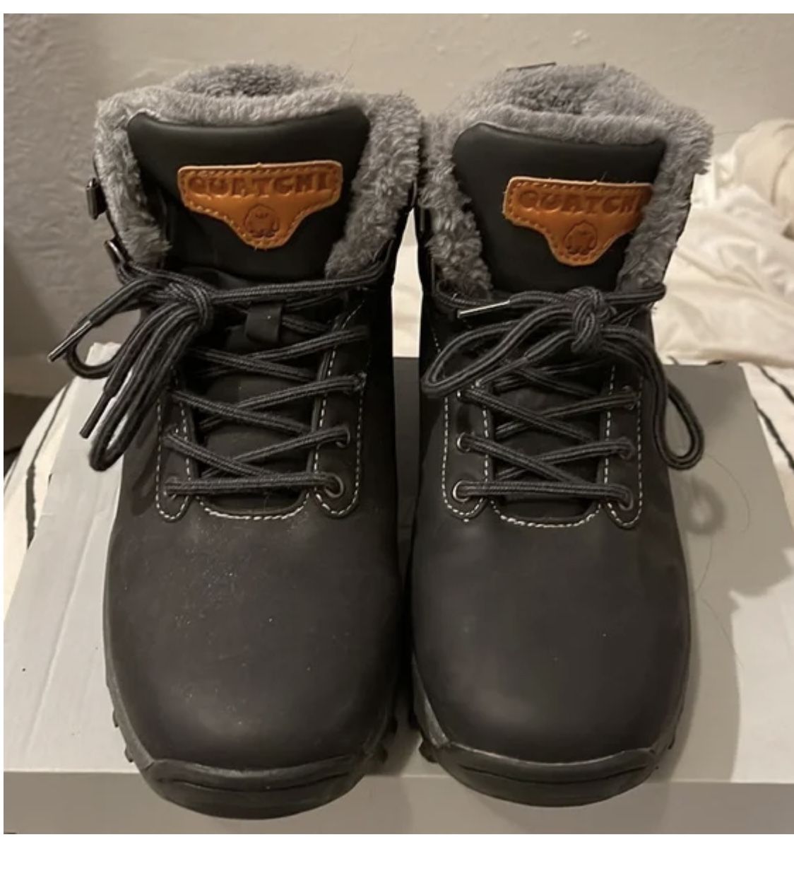 Quatchi Men Boots Black Grey Fur Lined Hiking Boots Size 10