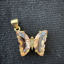 Pink Crystal Butterfly Charm / Pendant 