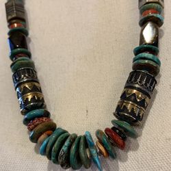Navajo Richard Singer Multi Stone Turquoise Sterling With Gold Overlay Necklace
