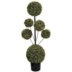 Artificial Six Sphere Boxwood Topiary Tree In Black Pot (4ft)