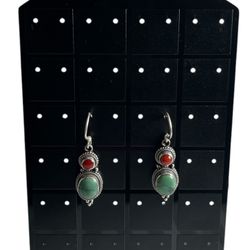 SS925 Red Coral & Turq Earrings