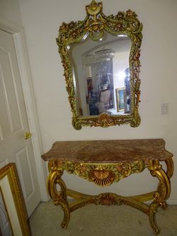 2 pc Italian marble table, vintage mirror
