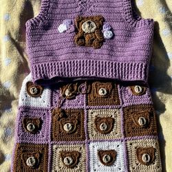 Crochet Bear Sweater Vest And Skirt 