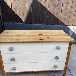 White & brown wooden dresser Size 49”x22”x31.5