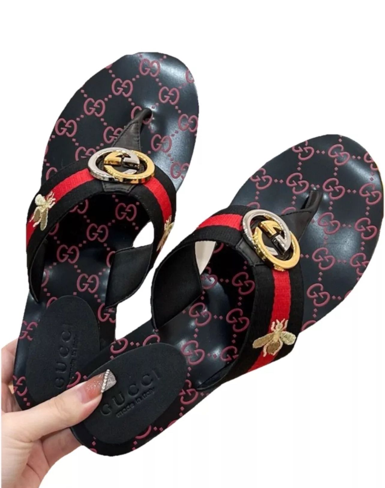 Gucci Kika GG Canvas Web Sandals EU 40 Nylon Lifford Flip Flops With Dust Bag