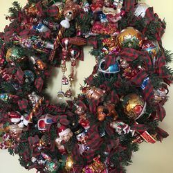 RADKO wreath..36” dia. Over 100 ornaments , one of a kind