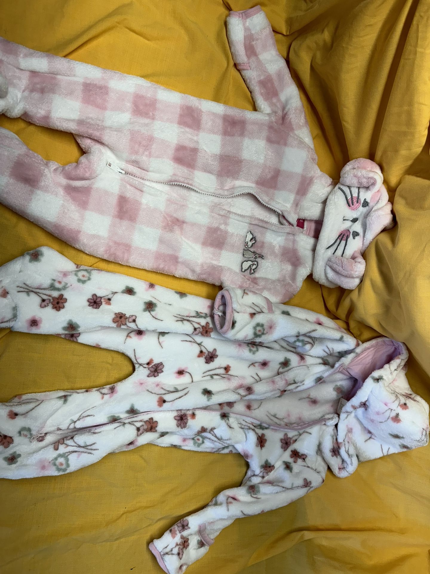 Two Warm Fleece Jumpsuits 3-6 mo & 6-9 mo
