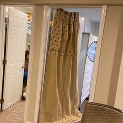 8 Custom Made Drapes With Design On Top And Bottom  75 Length 35 Width Beige Color Very Pretty 