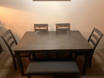 bridson dining table and 4 chairs and bench (set)