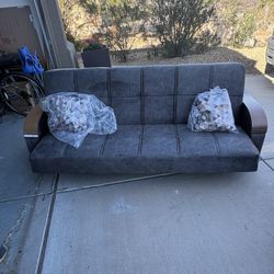 Ottomanson Sapphire Convertible 88” Grey Suede Sleeper Sofa With Storage