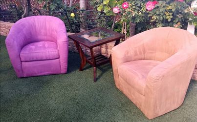Full Rotation Micro fiber  Swivel Armchairs with Glass Top Table -  ( PRICE FOR ALL TOGETHER )