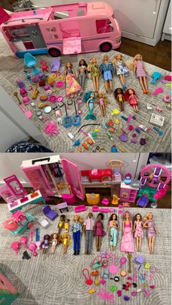 2 Large Barbie & Doll Sets – Camper, 22 Dolls, Furniture & Accessories