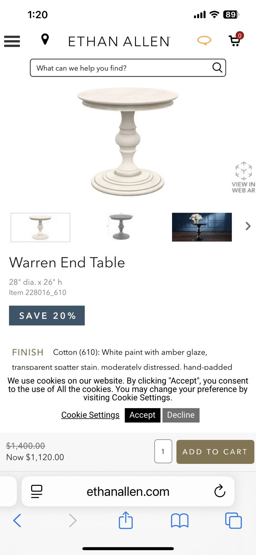 ETHAN ALLEN Warren End Table