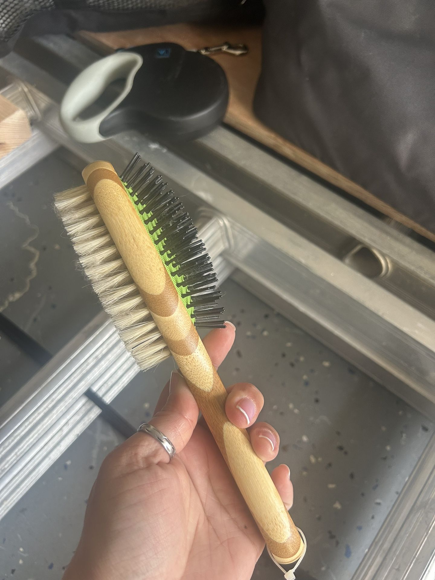 Dual sided dog bamboo grooming brush
