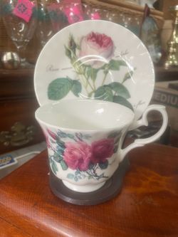 Pink rose roses floral teacup and saucer set