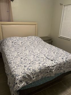 Queen bed frame and side nightstand
