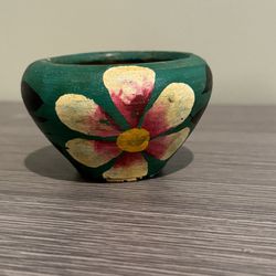 Vibrant Folk Art: Hand-Painted Floral Pottery Bowl from Mexico
