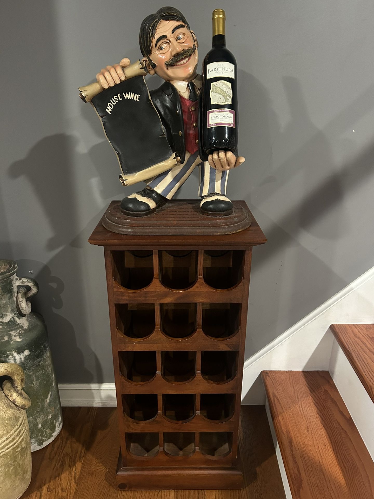 Vintage Pier One Wine Rack With Wine Holder Statue