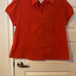 Orange V-Neck Blouse