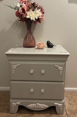 Painted Nightstand with Floral Appliqués