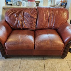Vintage Maple Leather Love Seat Couch