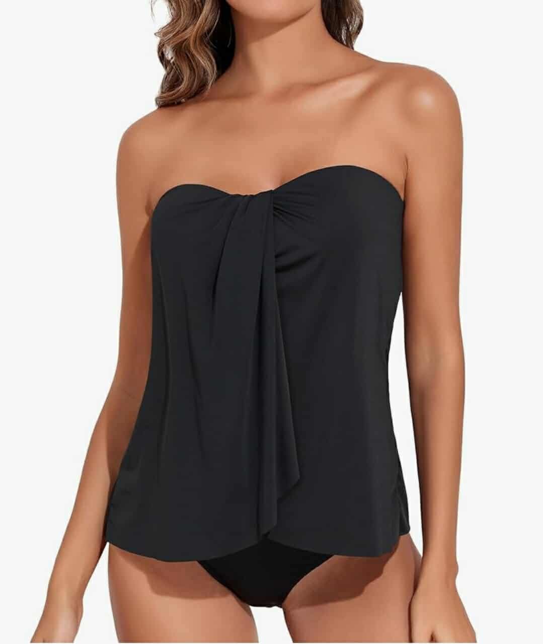 New Two Piece Tankini Bathing Suits for Women Halter Bandeau Swim Top with Bottom Flyaway Tummy Control Swimsuit, Large