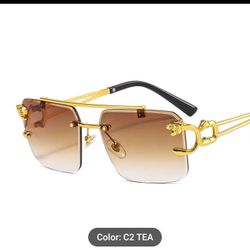 Fashion Rimless Unisex Sunglass C2 Tea/ Gold 