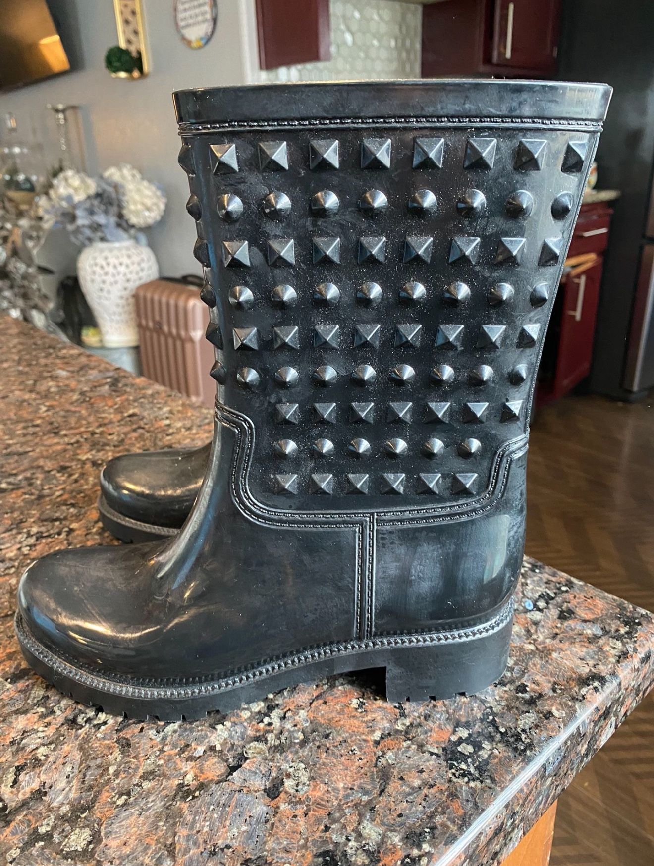 RAIN BOOTS BLACK STUDDED RAIN BOOTS FOR WOMEN RAIN BOOTS