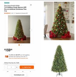 Home Accents Holiday 7.5 ft Willow Creek Spruce Artificial Christmas Tree LED Pre-Lit T13 •Model # 25PG90052
