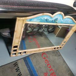 Surfing  mirror With Bamboo Frame 