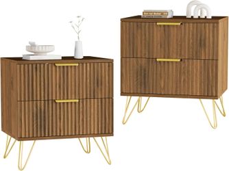 Set of 2 Nightstand, Mid Century Modern Night Stand Bedside Table with 2 Storage Drawer, Bed Side