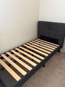 Dark Gray Upholstered Platform Bed Frame