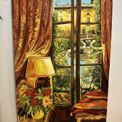 Large Valerie Limozin Painting On Canvas 51”x70” Italian Villa 