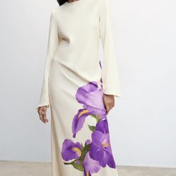 White Floral Print long Dress 
