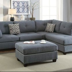 BRAND NEW 3PCS REVERSIBLE SECTIONAL SOFA SET WITH OTTOMAN INCLUDED +ACCENT PILLOWS $649