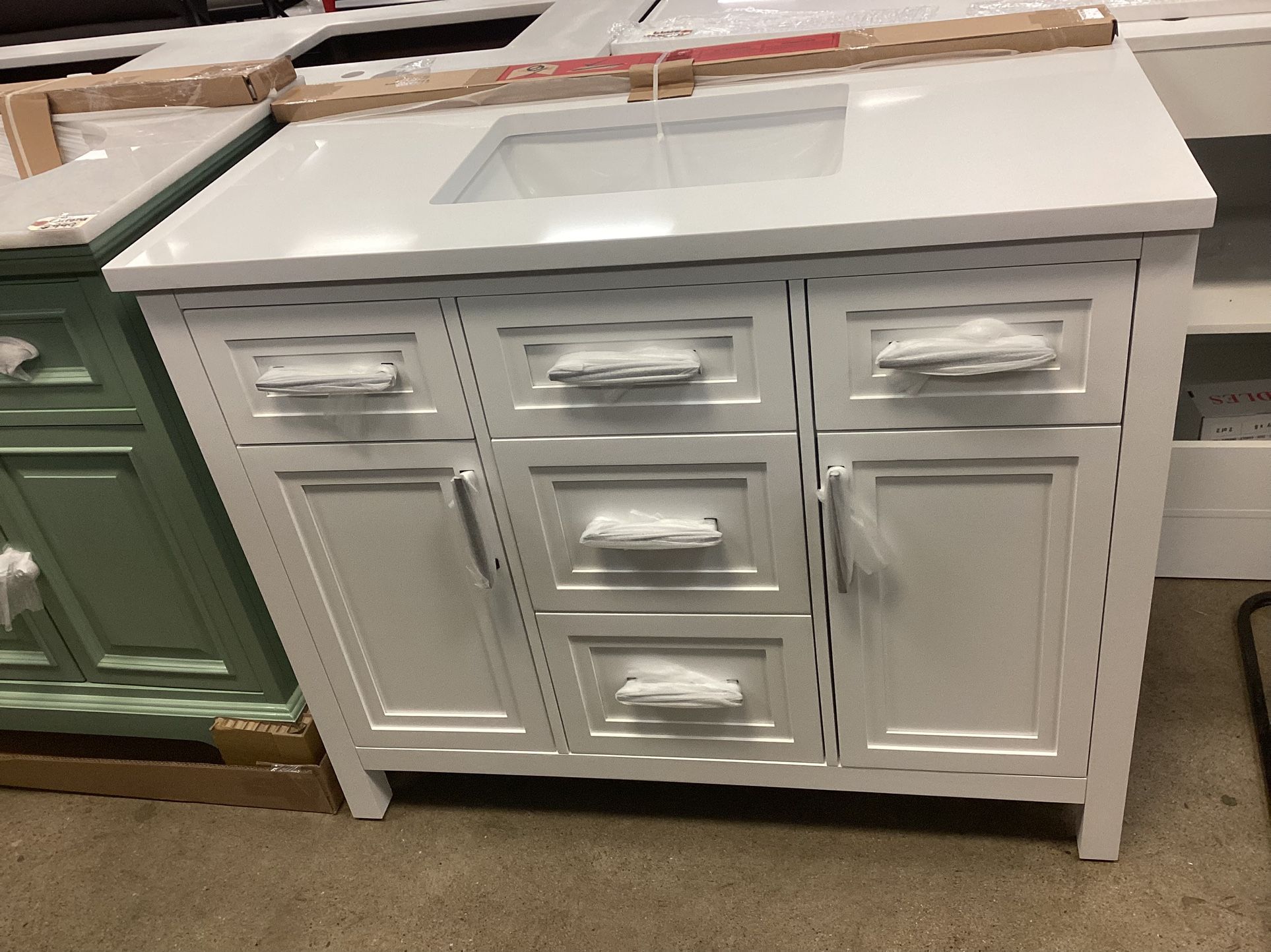 Mayfield 42 in. Single Sink White Bath Vanity With Engineered Stone Top