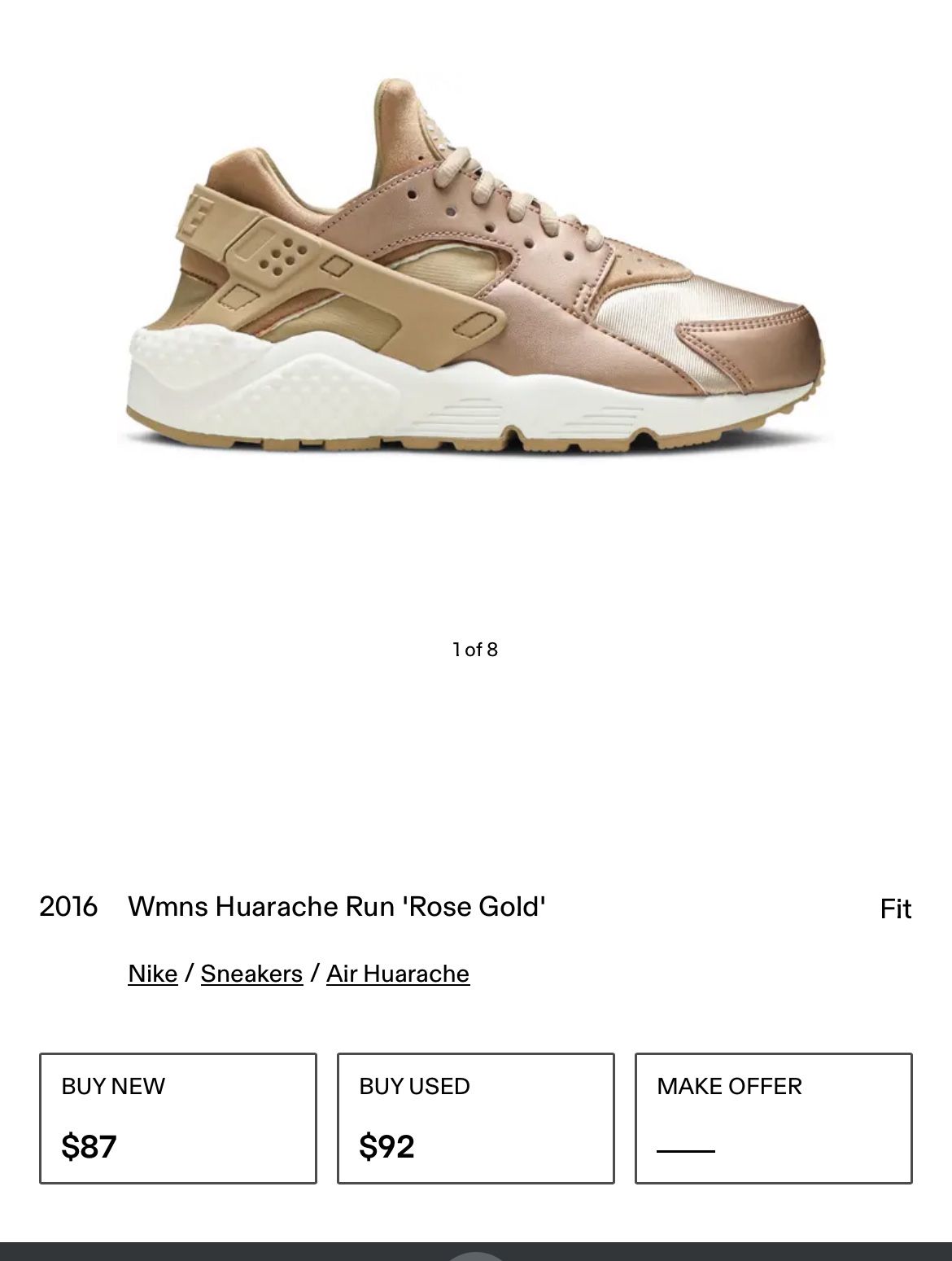 Rose Gold Women's Nike Huarache Size